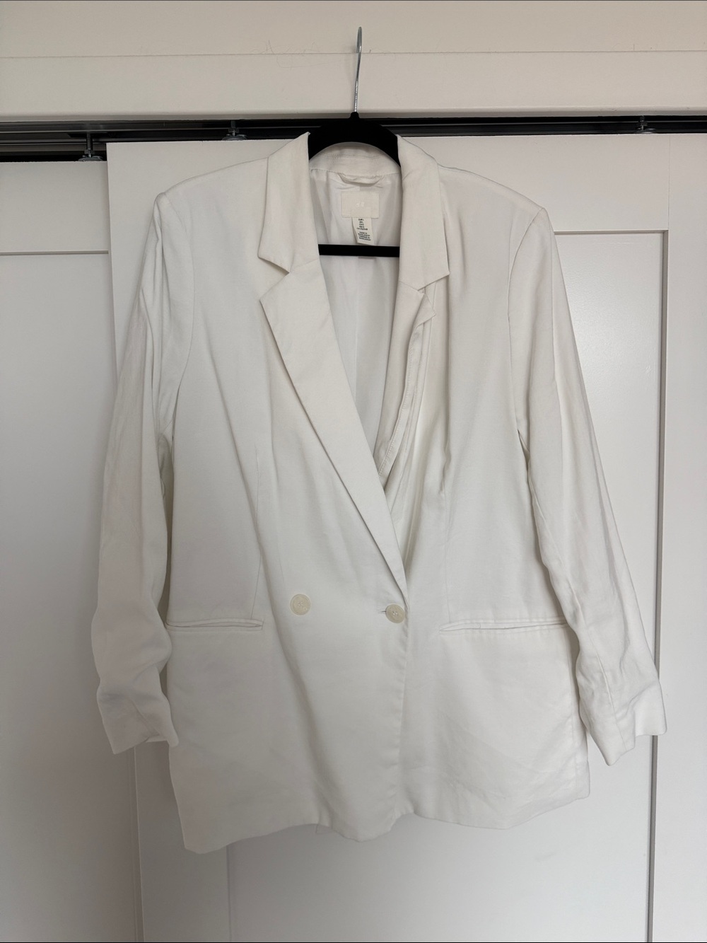 H&M White Double-Breasted Tailored Blazer